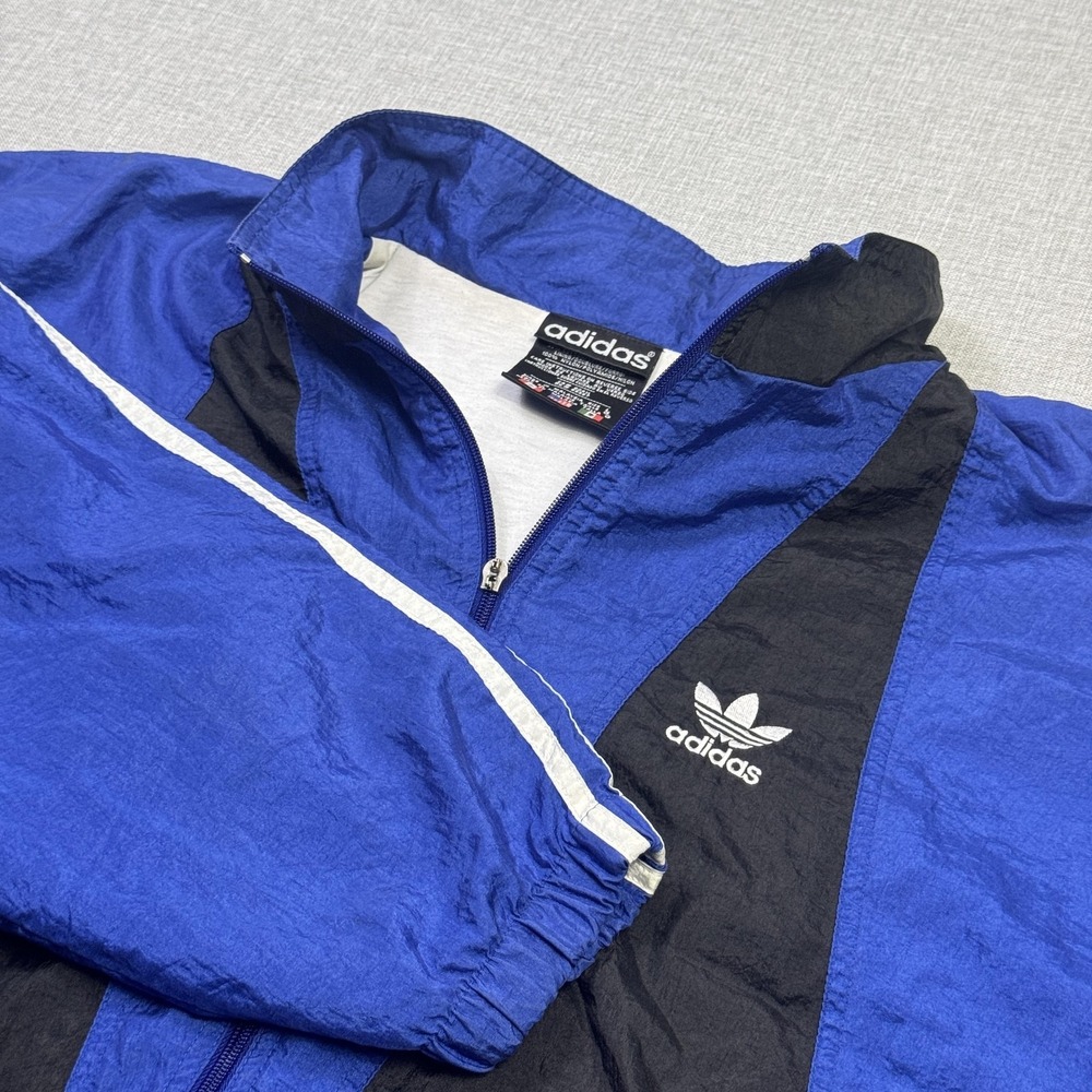 Adidas Originals Vintage Track Jacket Mens Large Blue Black Colorblock Zip Lined
